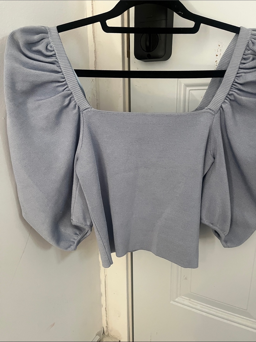Zara Powder Blue Puff-Sleeve Square Neck Top
